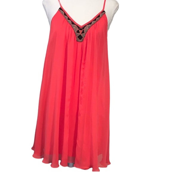 EXPRESS: Beaded V-Neck Trapeze Dress in Salmon - Size Small - Picture 4 of 13